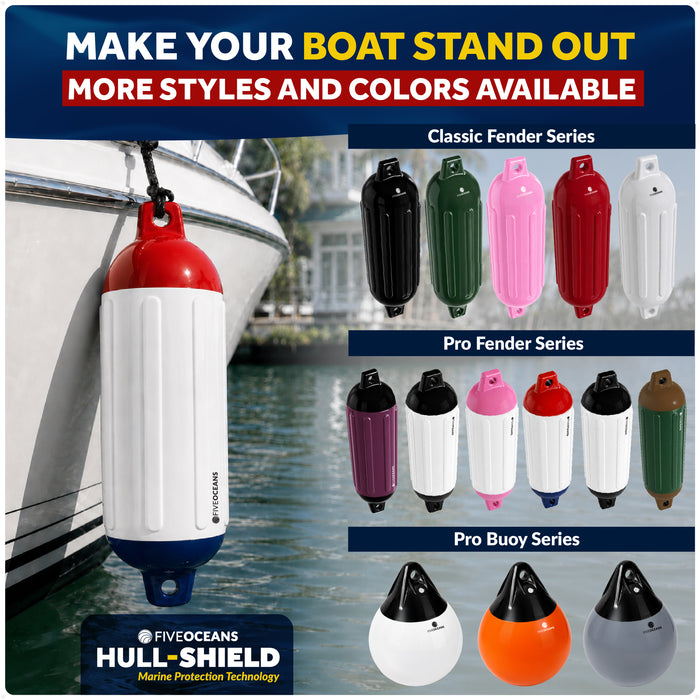 5.5" x 20" Inflatable Boat Fender, Marine-Grade PVC - White/Red/Blue, 2-Pack