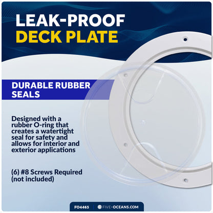 6" Deck Plate, Round Screw-in, White with Clear Lid - FO4465 - Five Oceans