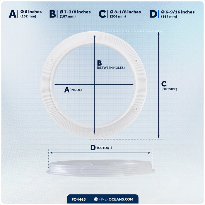 6" Deck Plate, Round Screw-in, White with Clear Lid - FO4465 - Five Oceans