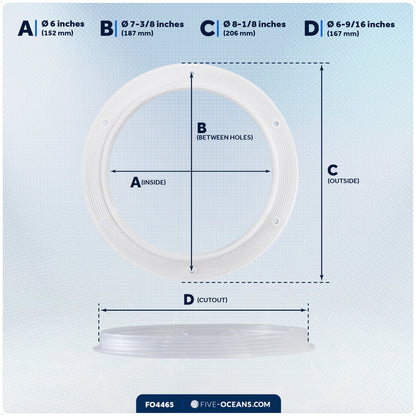 6" Deck Plate, Round Screw-in, White with Clear Lid - FO4465 - Five Oceans
