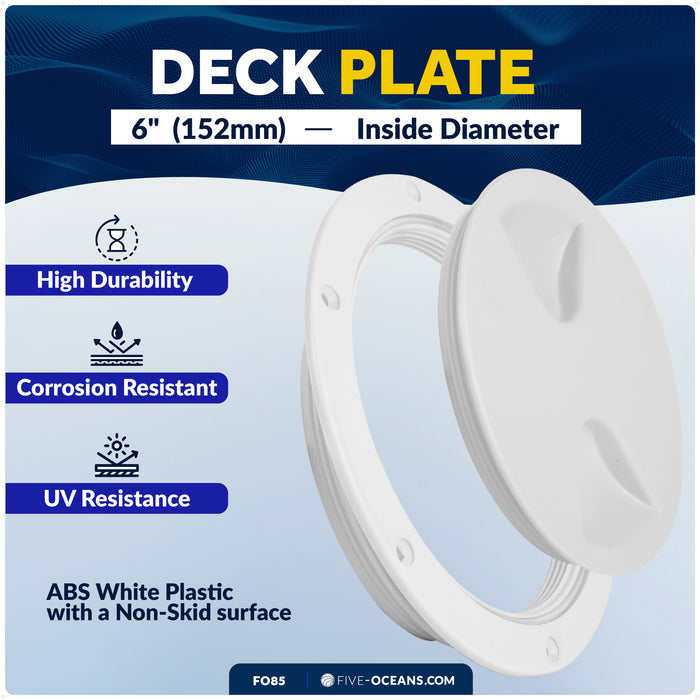 6" Deck Plate, Round Screw-in, White