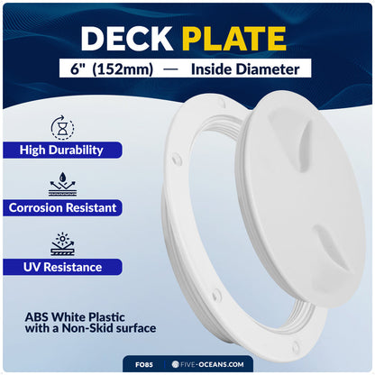 6" Deck Plate, Round Screw-in, White