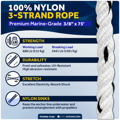 6 lb Fluke Anchor Kit - Hand-Spliced Rope & Chain