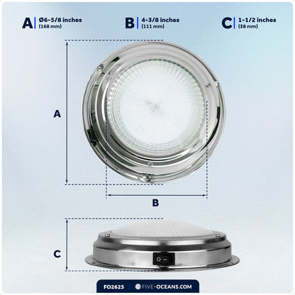 6" LED Surface-Mount Dome / Ceiling Light, Daylight White, Stainless Steel Housing, 12V - FO2625 - Five Oceans
