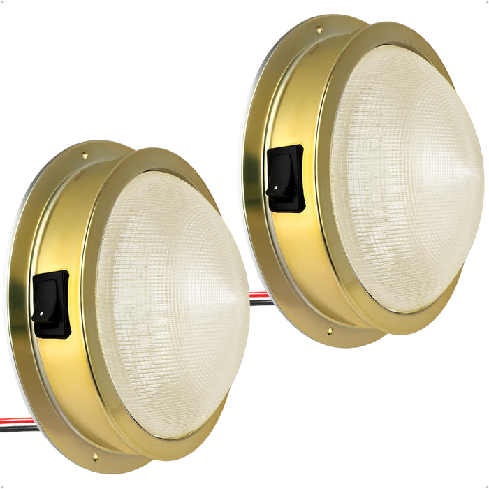6" LED Surface-Mount Dome / Ceiling Light, Warm White, Gold Plated Brass Housing, 12V, 2-Pack - FO2628-M2 - Five Oceans