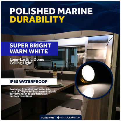 6" LED Surface-Mount Dome / Ceiling Light, Warm White, Gold Plated Brass Housing, 12V, 2-Pack - FO2628-M2 - Five Oceans