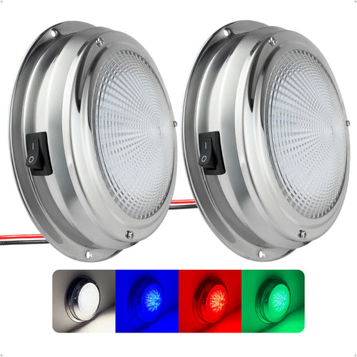 6" RGBW LED Dome Ceiling Light with Internal Drive, 12V, Stainless Steel Housing, 2-Pack - FO5054-M2 - Five Oceans