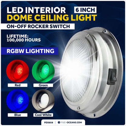6" RGBW LED Dome Ceiling Light with Internal Drive, 12V, Stainless Steel Housing - FO5054 - Five Oceans