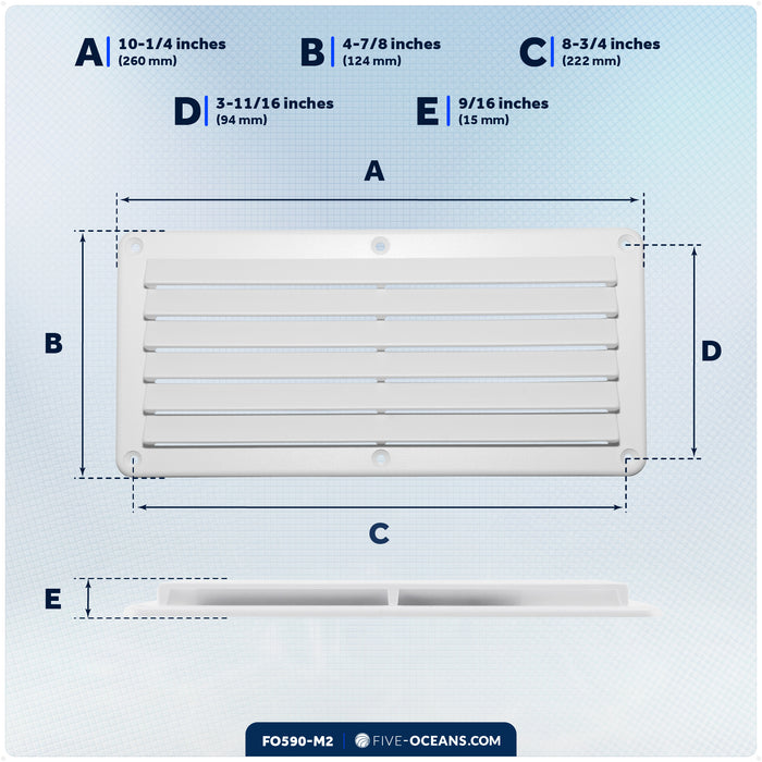 6-Slotted Louvered Ventilators, 4-7/8" x 10-1/4", White, 2-Pack - FO590 - Five Oceans