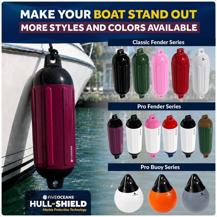 6.5" x 23" Inflatable Boat Fender, Marine-Grade PVC - Cranberry/Black, 2-Pack