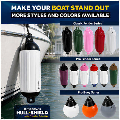 6.5" x 23" Inflatable Boat Fender, Marine-Grade PVC - White/Black, 2-Pack