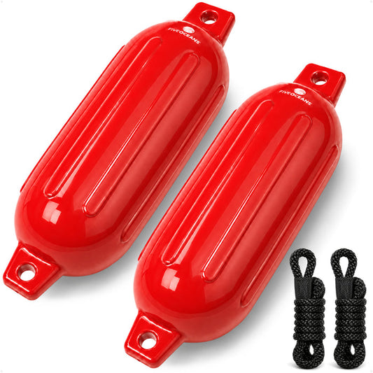 6.5" x 23" Inflatable Ribbed Boat Fenders, Red, 2-Pack