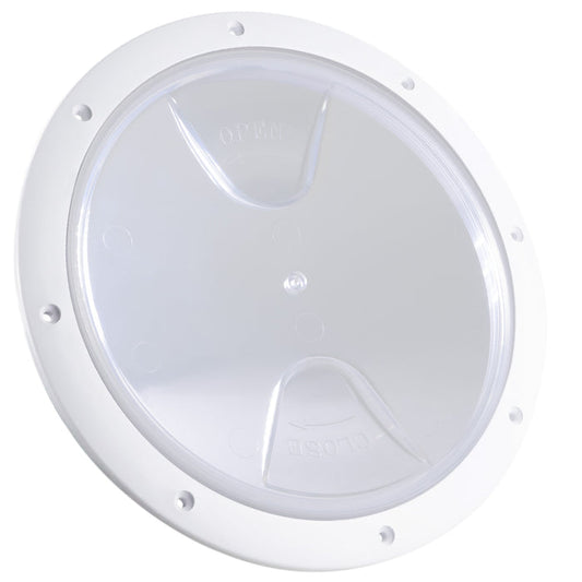 8" Deck Plate, Round Screw-in, White with Clear Lid - FO4466 - Five Oceans