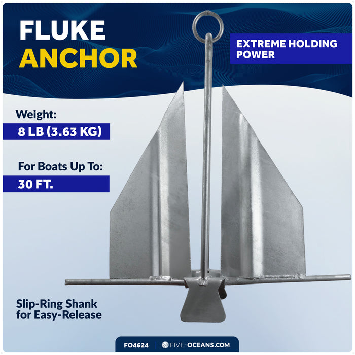 8 lb Slip-Ring Fluke Anchor - Hot-Dipped Galvanized Steel