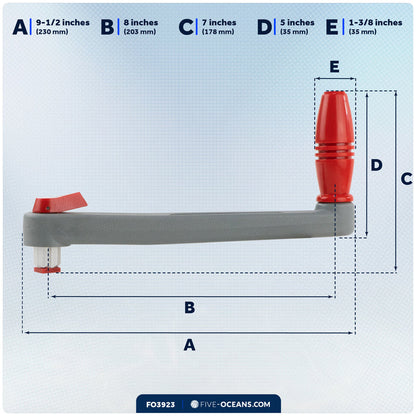 8" Universal Floating Winch Handle, Lock-in Mechanism, Gray & Red - FO3923 - Five Oceans