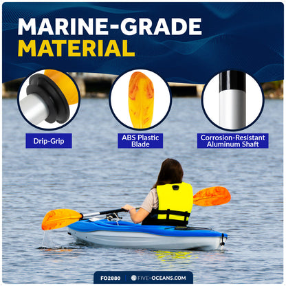 84" Kayak Paddle, Aluminum, Yellow & Orange, Detachable - FO2880 - Five Oceans