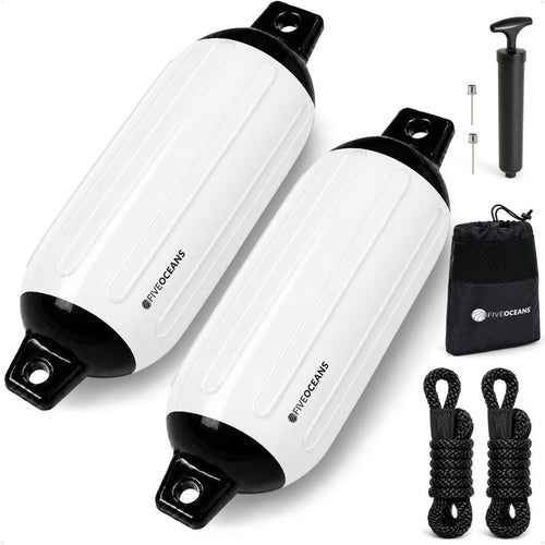 8.5" x 27" Inflatable Boat Fender, Marine-Grade PVC - White/Black, 2-Pack