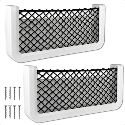 9-7/8" x 4-1/2" Storage Net, White Frame, Black Elastic Netting, 2-Pack - FO4902-M2 - Five Oceans