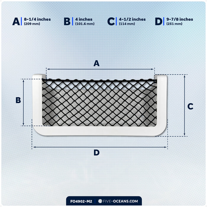 9-7/8" x 4-1/2" Storage Net, White Frame, Black Elastic Netting, 2-Pack - FO4902-M2 - Five Oceans
