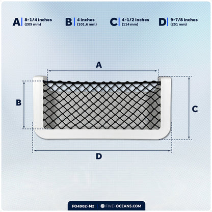 9-7/8" x 4-1/2" Storage Net, White Frame, Black Elastic Netting, 2-Pack - FO4902-M2 - Five Oceans