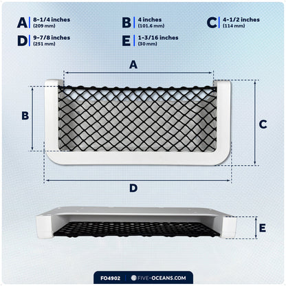 9-7/8" x 4-1/2" Storage Net, White Frame, Black Elastic Netting - FO4902 - Five Oceans