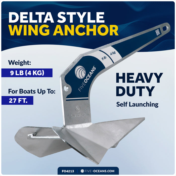 9 Lb / 4 Kg. Delta Anchor, Galvanized Steel - FO4213 - Five Oceans