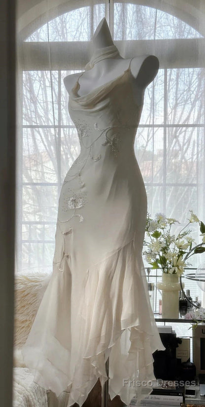 90S Fairytale White Chiffon & Tulle Prom Dress For Pool Party -Vintage Beading & Embroidery Ball Gown For Formal Events