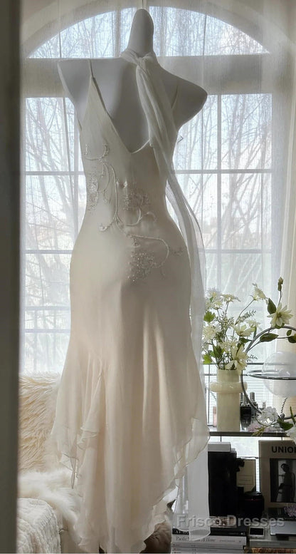 90S Fairytale White Chiffon & Tulle Prom Dress For Pool Party -Vintage Beading & Embroidery Ball Gown For Formal Events