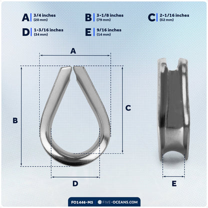 9/16" Wire Rope Thimble, AISI316 Stainless Steel, 5-Pack - FO1446-M5 - Five Oceans