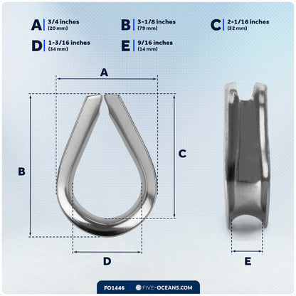 9/16" Wire Rope Thimble, AISI316 Stainless Steel – FO1446 - Five Oceans