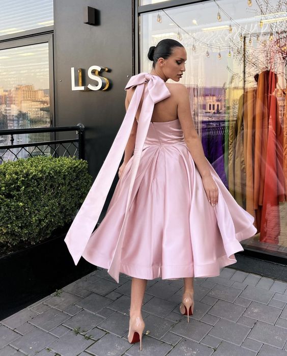 A-Line Evening Gown Homecoming Dress Wedding Guest Satin Dress with Butterfly