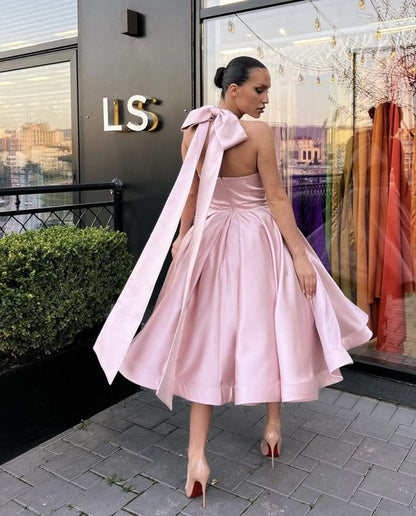 A-Line Evening Gown Homecoming Dress Wedding Guest Satin Dress with Butterfly