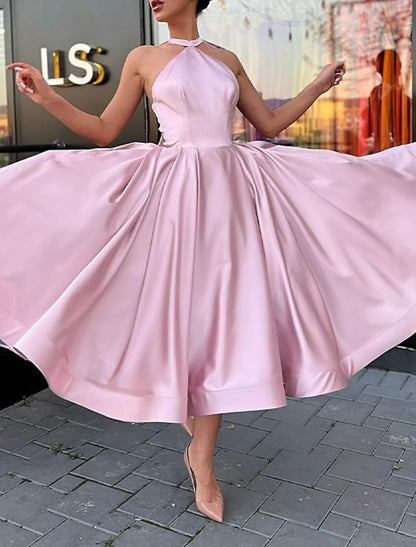 A-Line Evening Gown Homecoming Dress Wedding Guest Satin Dress with Butterfly
