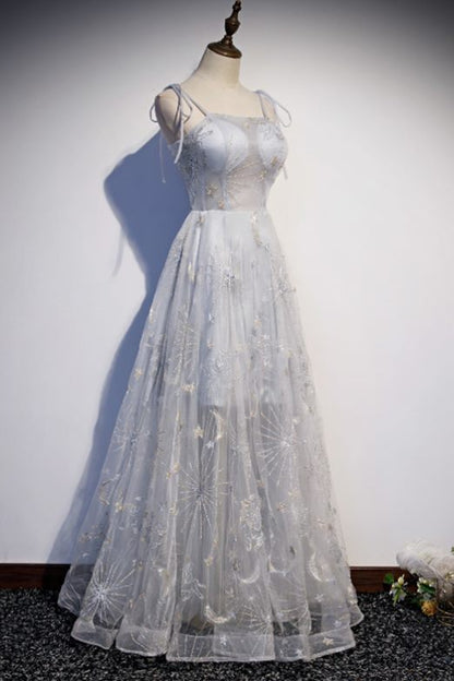 A-line Grey See through Party Dress