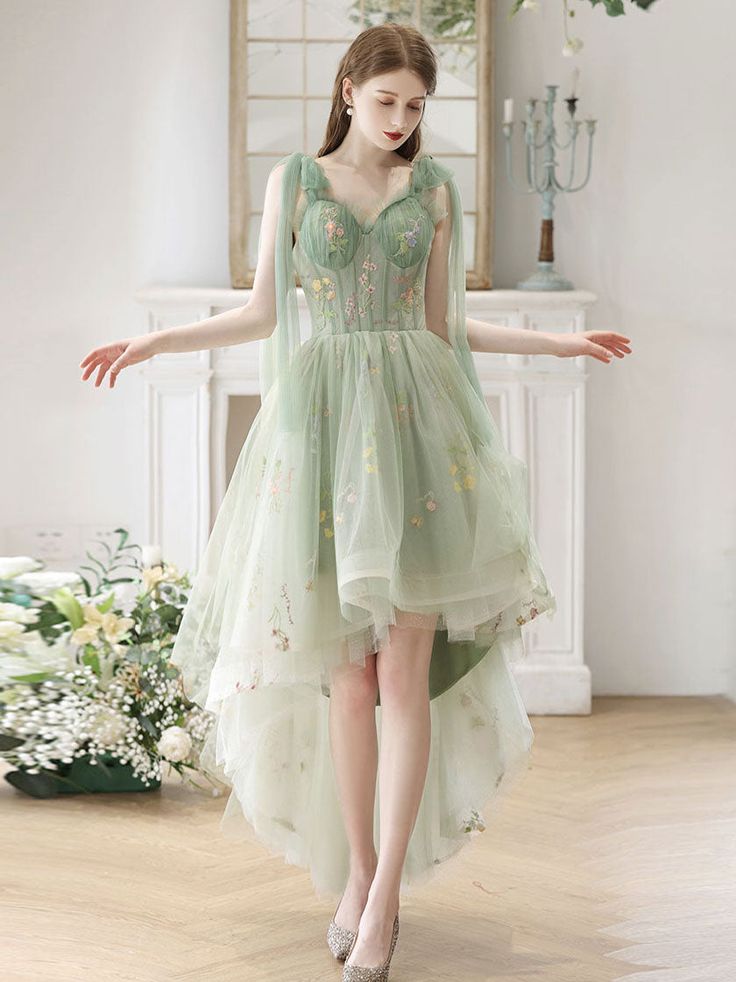 A-Line High Low Lace Short Prom Dress, Lace Homecoming Dress