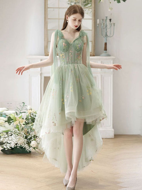 A-Line High Low Lace Short Prom Dress, Lace Homecoming Dress