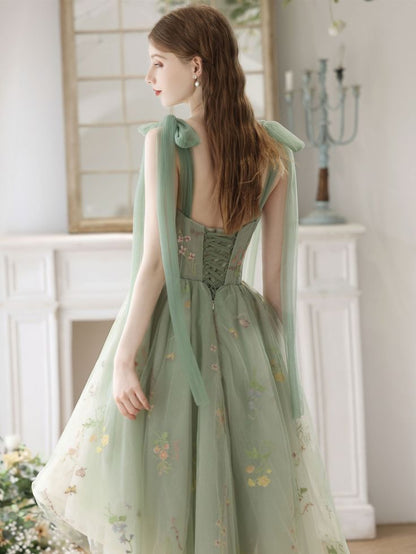 A-Line High Low Lace Short Prom Dress, Lace Homecoming Dress