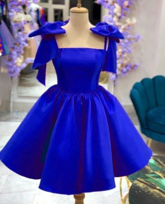 A Line Homecoming Dresses 2024 Bow Strap Satin Prom Cocktail Party Gown