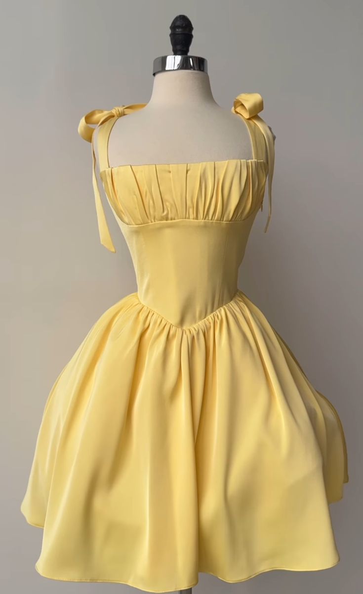 A Line Homecoming Dresses Yellow Bow Strap Prom Cocktail Party Gown