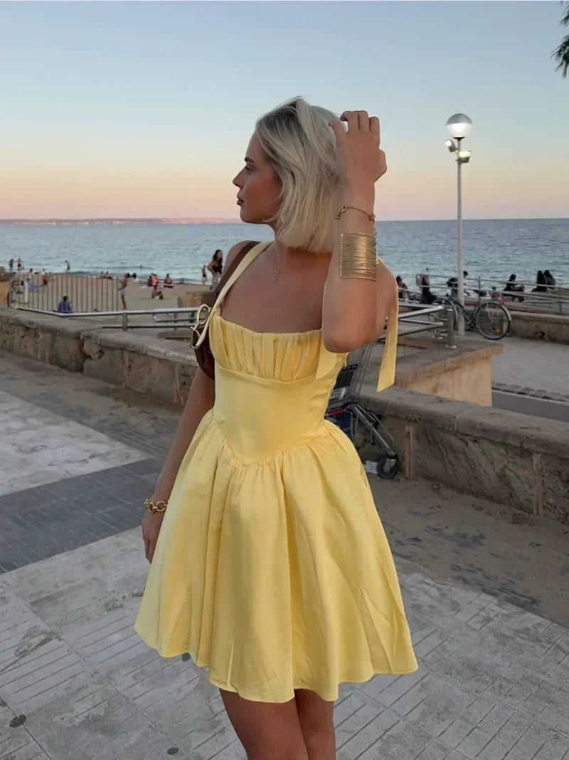 A Line Homecoming Dresses Yellow Bow Strap Prom Cocktail Party Gown