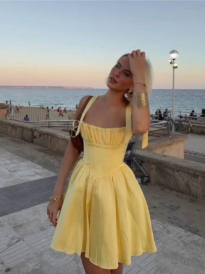 A Line Homecoming Dresses Yellow Bow Strap Prom Cocktail Party Gown
