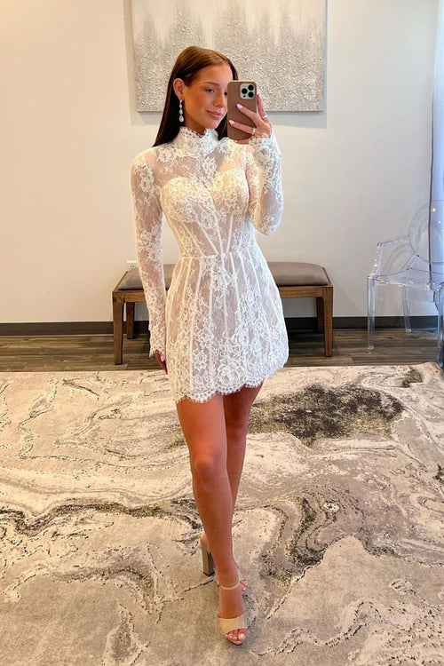 A Line Lace Homecoming Dress With Long Sleeves