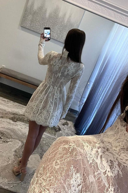 A Line Lace Homecoming Dress With Long Sleeves