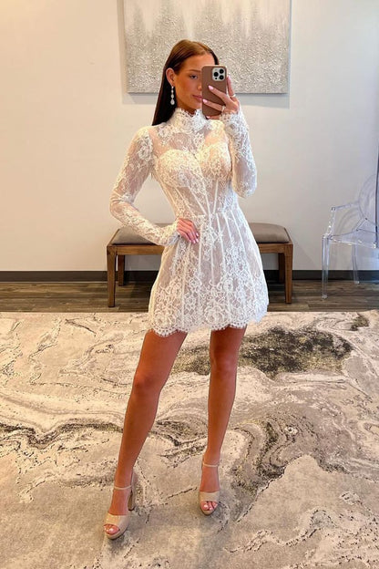 A Line Lace Homecoming Dress With Long Sleeves