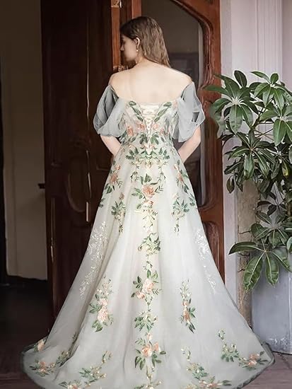 A-Line Off Shoulder Tulle Lace Applique White Long Prom Dress, White Long Formal Dress