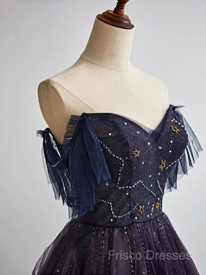 A-Line Purple Gradient Tulle Long Formal Prom Dress