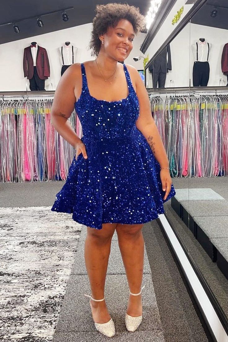 A-Line Square Neck Sequin Short Party Dress Homecoming Dress