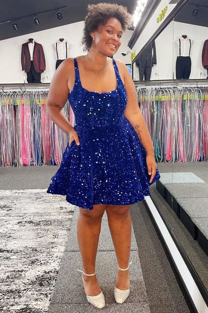 A-Line Square Neck Sequin Short Party Dress Homecoming Dress