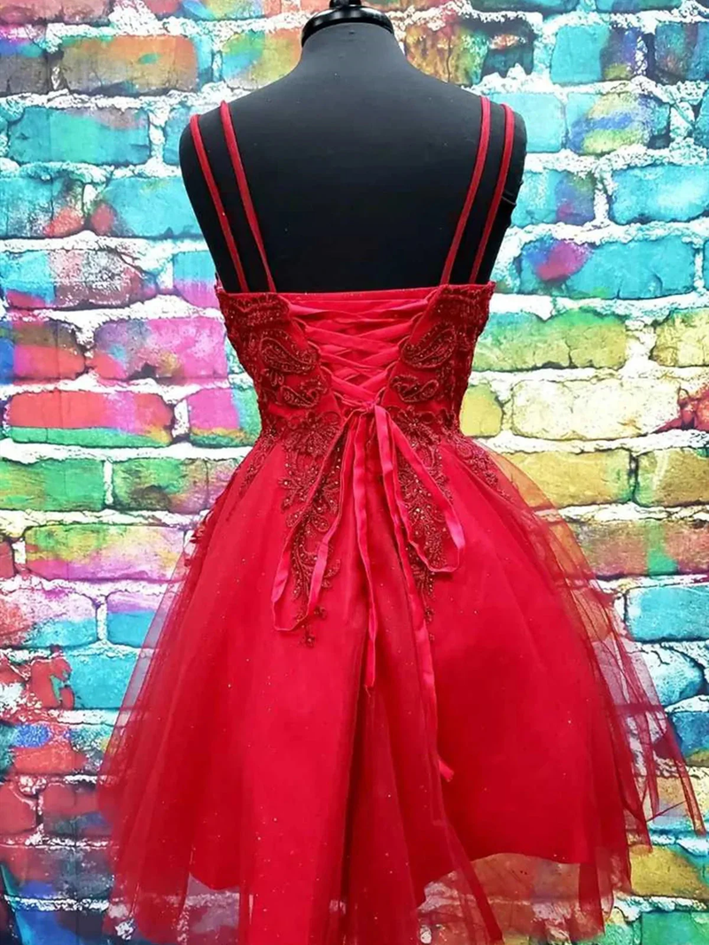 A Line V Neck Short Lace Prom Dresses, Short Formal Homecoming Dresses