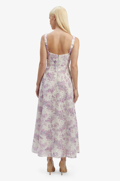 Adaline Broderie Midi Dress - Lilac Floral - SHOPJAUS - JAUS